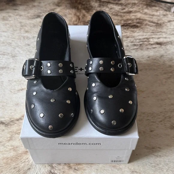 ME+EM Black Silver Studded Ballerina Flat 7 37 Leather Box + Bag Ballet - Picture 5 of 16